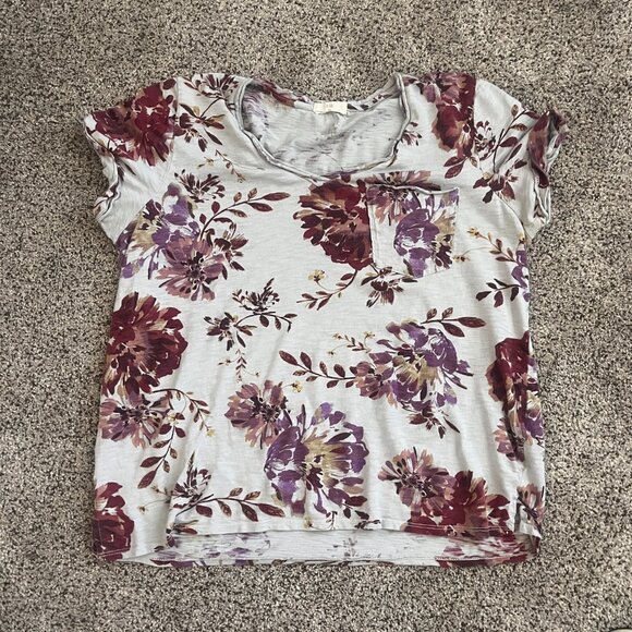 Anthropologie t.la burgandy floral v-neck tee shirt sz Large - Picture 2 of 9